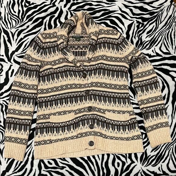 Eddie Bauer piano vintage cardigan button faire isle sweater beige size small - Picture 1 of 10
